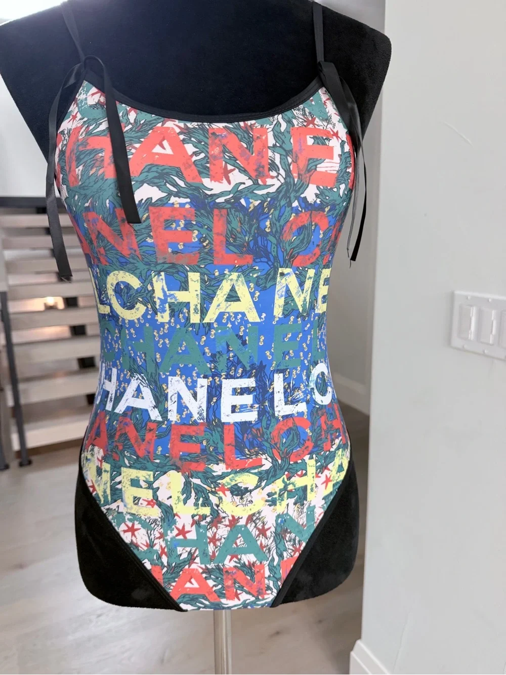 Chanel Multicolor Logo-Print One Piece Swimsuit size S